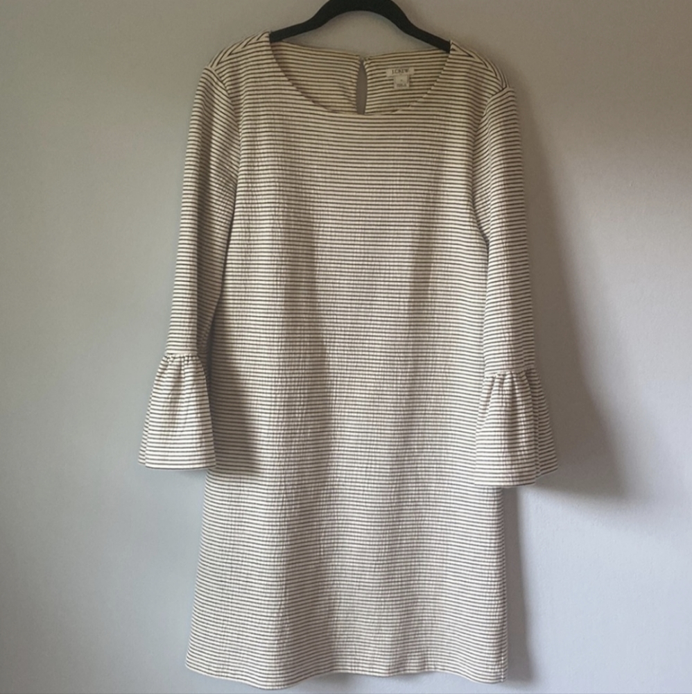 J. Crew Stripe Ruffle Bell Sleeve Mini Dress